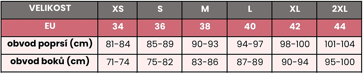 Mama Lamour tabulka velikostí